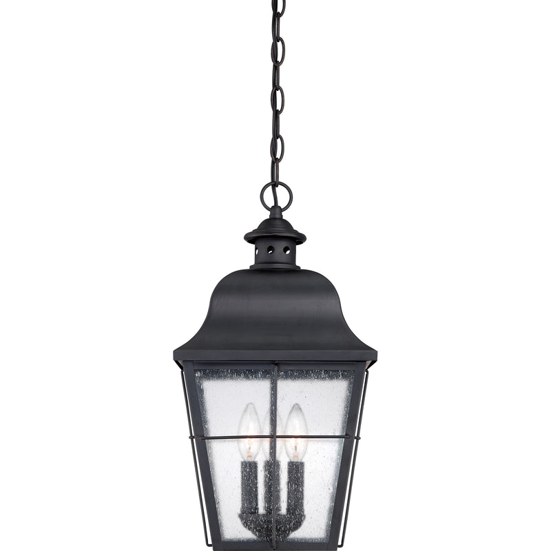 Quoizel Millhouse 19in 3-Light Outdoor Lantern | Traditional Mystic Black and Clear Seedy Glass | Front Porch & Entryway | Model MHE1910K