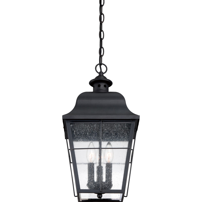 Quoizel Millhouse 19in 3-Light Outdoor Lantern | Traditional Mystic Black and Clear Seedy Glass | Front Porch & Entryway | Model MHE1910K