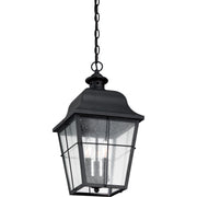 Quoizel Millhouse 19in 3-Light Outdoor Lantern | Traditional Mystic Black and Clear Seedy Glass | Front Porch & Entryway | Model MHE1910K