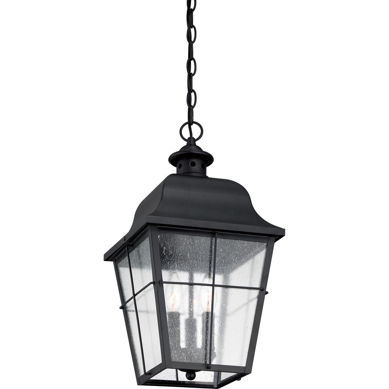 Quoizel Millhouse 19in 3-Light Outdoor Lantern | Traditional Mystic Black and Clear Seedy Glass | Front Porch & Entryway | Model MHE1910K