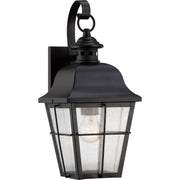 Quoizel Millhouse 15in 1-Light Outdoor Lantern | Traditional Mystic Black and Clear Seedy Glass | Front Door & Porch Post | Model MHE8406K