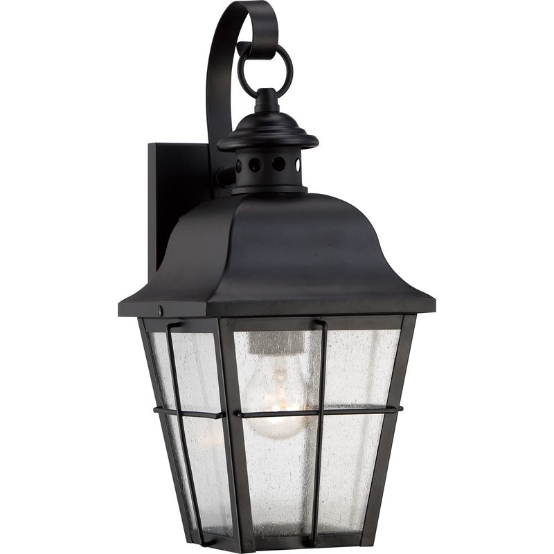 Quoizel Millhouse 15in 1-Light Outdoor Lantern | Traditional Mystic Black and Clear Seedy Glass | Front Door & Porch Post | Model MHE8406K