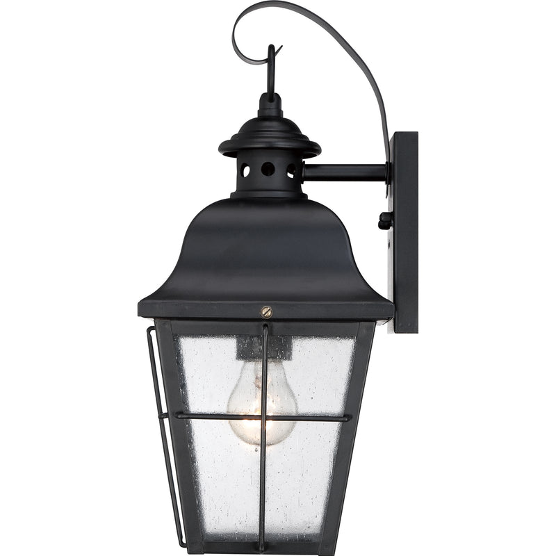 Quoizel Millhouse 15in 1-Light Outdoor Lantern | Traditional Mystic Black and Clear Seedy Glass | Front Door & Porch Post | Model MHE8406K