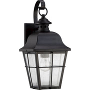 Quoizel Millhouse 15in 1-Light Outdoor Lantern | Traditional Mystic Black and Clear Seedy Glass | Front Door & Porch Post | Model MHE8406K