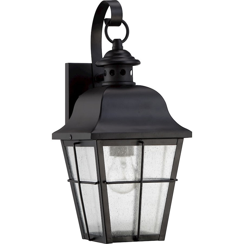 Quoizel Millhouse 15in 1-Light Outdoor Lantern | Traditional Mystic Black and Clear Seedy Glass | Front Door & Porch Post | Model MHE8406K