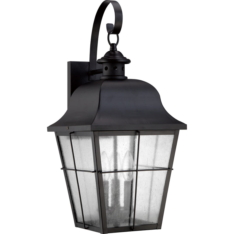 Quoizel Millhouse 11in 3-Light Outdoor Lantern | Traditional Mystic Black and Clear Seedy Glass | Front Porch & Entryway | Model MHE8410K