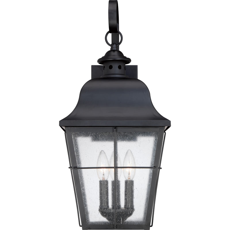 Quoizel Millhouse 11in 3-Light Outdoor Lantern | Traditional Mystic Black and Clear Seedy Glass | Front Porch & Entryway | Model MHE8410K