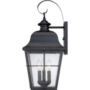 Quoizel Millhouse 11in 3-Light Outdoor Lantern | Traditional Mystic Black and Clear Seedy Glass | Front Porch & Entryway | Model MHE8410K