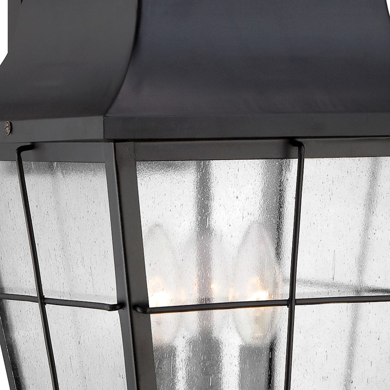 Quoizel Millhouse 11in 3-Light Outdoor Lantern | Traditional Mystic Black and Clear Seedy Glass | Front Porch & Entryway | Model MHE8410K