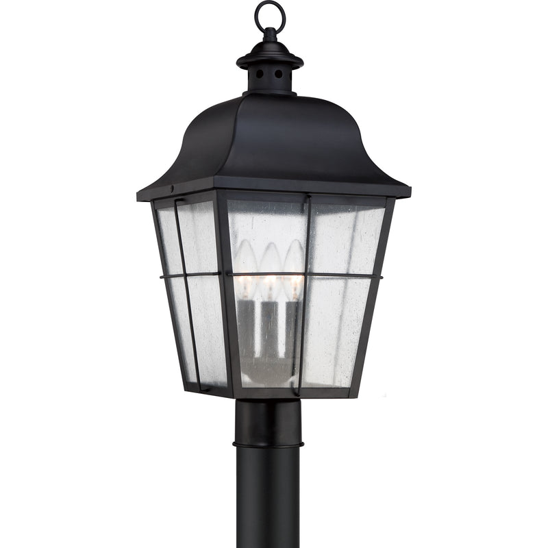Quoizel Millhouse 10in 3-Light Outdoor Lantern | Traditional Mystic Black and Clear Seedy Glass | Front Porch & Entryway | Model MHE9010K
