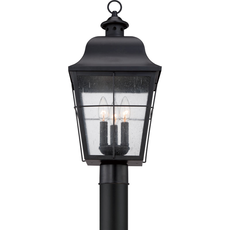 Quoizel Millhouse 10in 3-Light Outdoor Lantern | Traditional Mystic Black and Clear Seedy Glass | Front Porch & Entryway | Model MHE9010K
