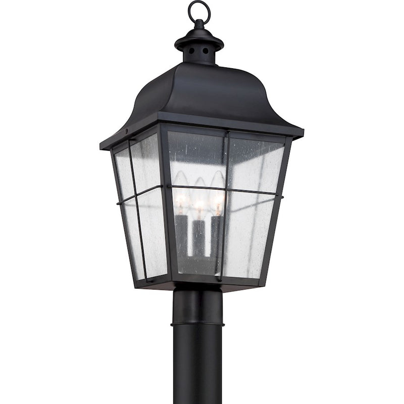Quoizel Millhouse 10in 3-Light Outdoor Lantern | Traditional Mystic Black and Clear Seedy Glass | Front Porch & Entryway | Model MHE9010K