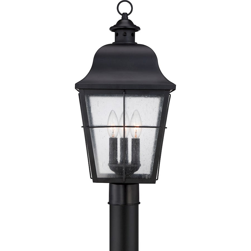 Quoizel Millhouse 10in 3-Light Outdoor Lantern | Traditional Mystic Black and Clear Seedy Glass | Front Porch & Entryway | Model MHE9010K