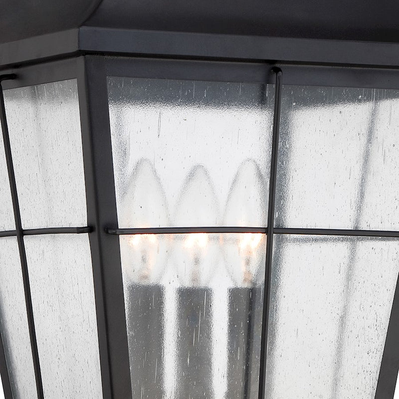 Quoizel Millhouse 10in 3-Light Outdoor Lantern | Traditional Mystic Black and Clear Seedy Glass | Front Porch & Entryway | Model MHE9010K
