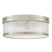Quoizel Micah 16in 3-Light Flush Mount | Transitional Brushed Nickel and Crystal Sand Glass | Bedroom & Hallway | 16 x 16 x 6 in | Model MICA1616BN