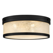 Quoizel Micah 16in 3-Light Flush Mount | Transitional Matte Black and Crystal Sand Glass | Bedroom & Hallway | 16 x 16 x 6 in | Model MICA1616MBK