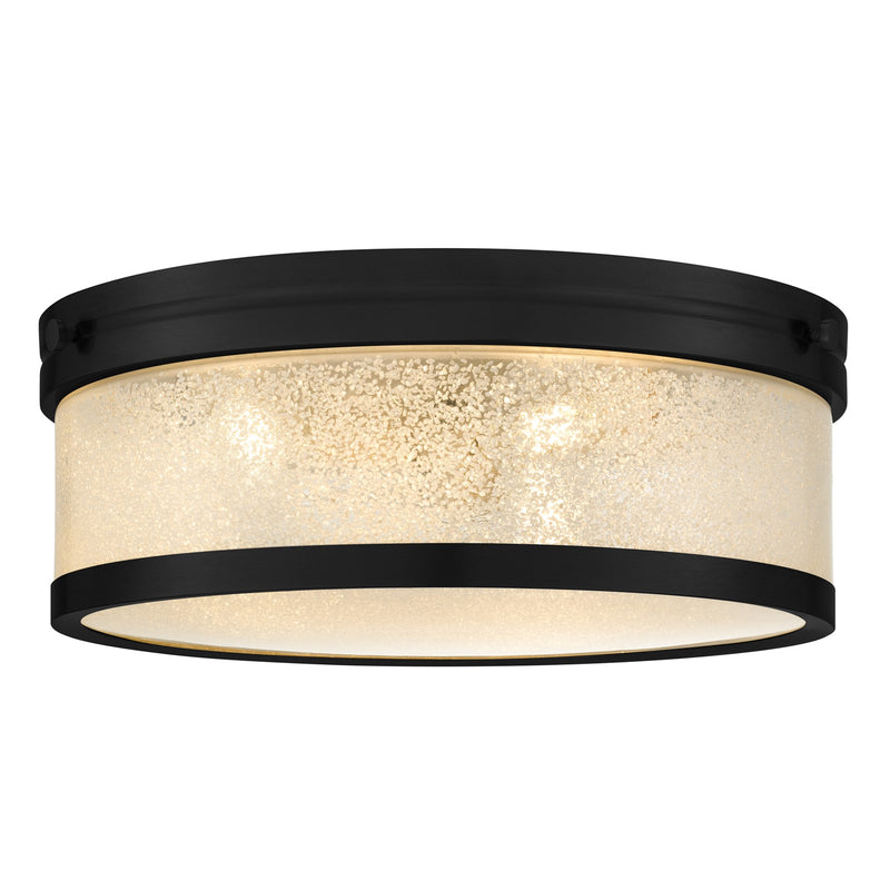 Quoizel Micah 16in 3-Light Flush Mount | Transitional Matte Black and Crystal Sand Glass | Bedroom & Hallway | 16 x 16 x 6 in | Model MICA1616MBK