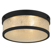 Quoizel Micah 16in 3-Light Flush Mount | Transitional Matte Black and Crystal Sand Glass | Bedroom & Hallway | 16 x 16 x 6 in | Model MICA1616MBK