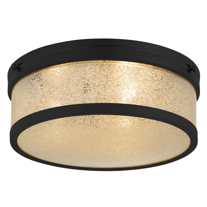 Quoizel Micah 16in 3-Light Flush Mount | Transitional Matte Black and Crystal Sand Glass | Bedroom & Hallway | 16 x 16 x 6 in | Model MICA1616MBK