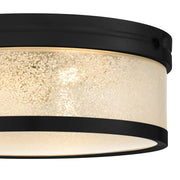 Quoizel Micah 16in 3-Light Flush Mount | Transitional Matte Black and Crystal Sand Glass | Bedroom & Hallway | 16 x 16 x 6 in | Model MICA1616MBK