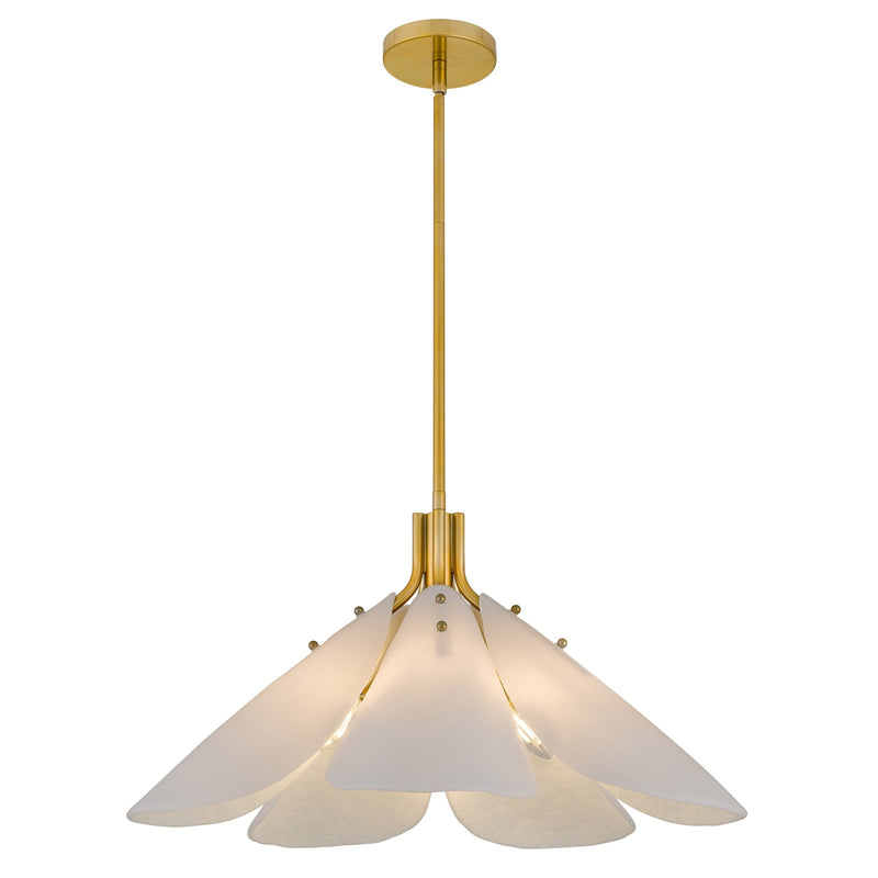 Quoizel Milton 25.25in 5-Light Pendant | Modern Light Gold and Etched White Glass | Dining Room & Foyer | 25.25 x 25.25 x 14 in | Model MILT2825LG