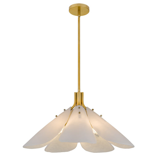 Quoizel Milton 25.25in 5-Light Pendant | Modern Light Gold and Etched White Glass | Dining Room & Foyer | 25.25 x 25.25 x 14 in | Model MILT2825LG