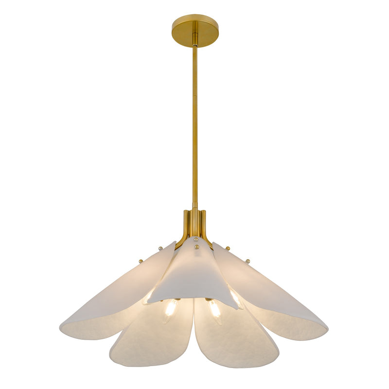 Quoizel Milton 25.25in 5-Light Pendant | Modern Light Gold and Etched White Glass | Dining Room & Foyer | 25.25 x 25.25 x 14 in | Model MILT2825LG