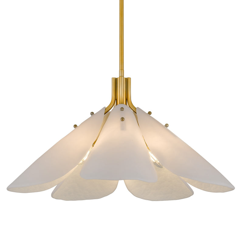 Quoizel Milton 25.25in 5-Light Pendant | Modern Light Gold and Etched White Glass | Dining Room & Foyer | 25.25 x 25.25 x 14 in | Model MILT2825LG