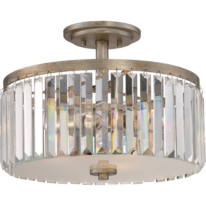 Quoizel Mirage 15.25in 3-Light Semi-Flush Mount | Glam Vintage Gold and Clear Crystal Glass | Bedroom & Hallway | Model MIR1715VG