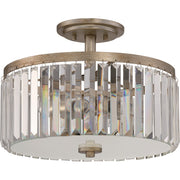 Quoizel Mirage 15.25in 3-Light Semi-Flush Mount | Glam Vintage Gold and Clear Crystal Glass | Bedroom & Hallway | Model MIR1715VG