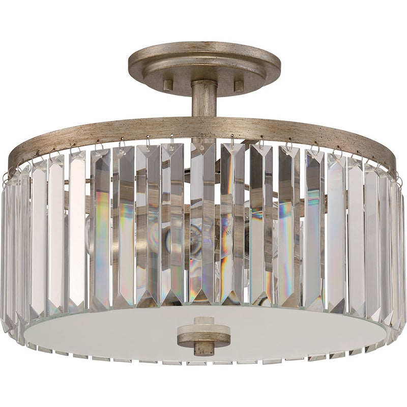 Quoizel Mirage 15.25in 3-Light Semi-Flush Mount | Glam Vintage Gold and Clear Crystal Glass | Bedroom & Hallway | Model MIR1715VG