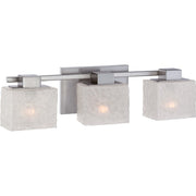 Quoizel Melody 24in 3-Light Vanity Light | Modern Brushed Nickel and White Textured Glass | Bathroom Vanity | 24 x 5.5 x 6.5 in | Model MLD8603BN