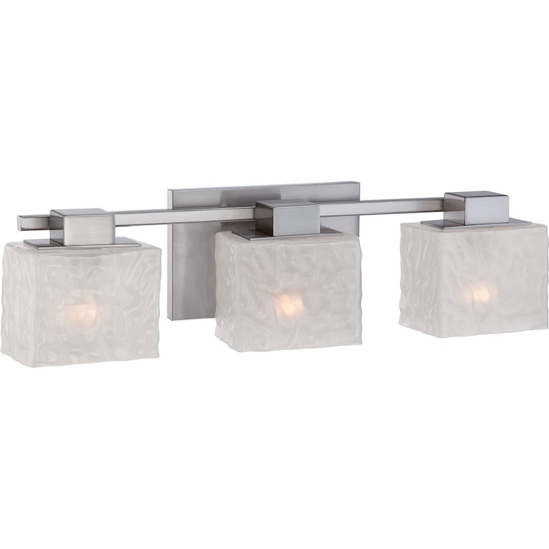 Quoizel Melody 24in 3-Light Vanity Light | Modern Brushed Nickel and White Textured Glass | Bathroom Vanity | 24 x 5.5 x 6.5 in | Model MLD8603BN