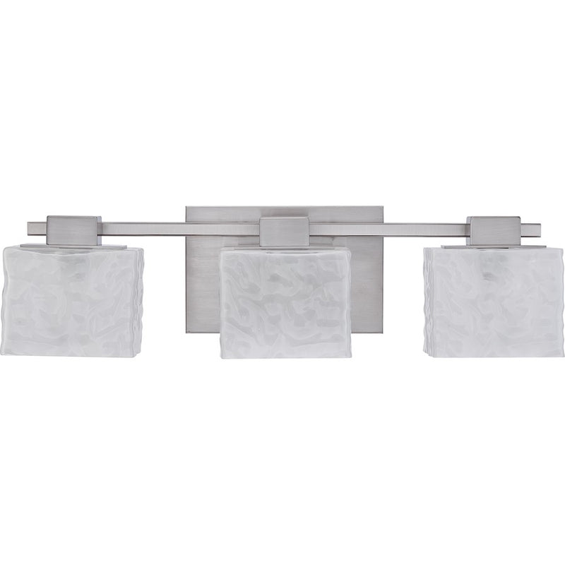 Quoizel Melody 24in 3-Light Vanity Light | Modern Brushed Nickel and White Textured Glass | Bathroom Vanity | 24 x 5.5 x 6.5 in | Model MLD8603BN