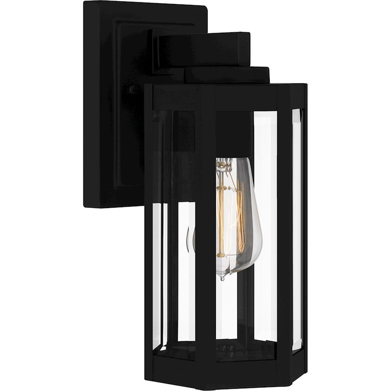Quoizel Mesnick 1 Light Outdoor Lantern, Black/Clear Beveled