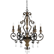 Quoizel Marquette 28in 6-Light Chandelier | Heirloom Bronze and Crystal Steel | Dining Room & Foyer | 28 x 28 x 38 in | Model MQ5006HL