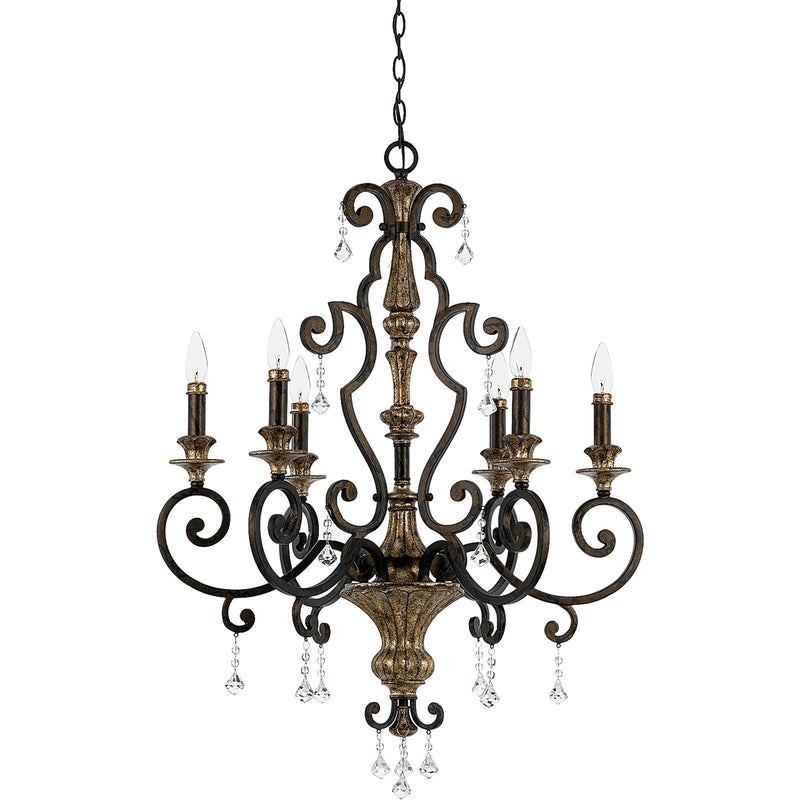 Quoizel Marquette 28in 6-Light Chandelier | Heirloom Bronze and Crystal Steel | Dining Room & Foyer | 28 x 28 x 38 in | Model MQ5006HL