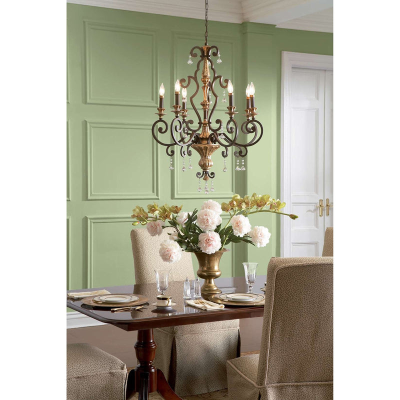 Quoizel Marquette 28in 6-Light Chandelier | Heirloom Bronze and Crystal Steel | Dining Room & Foyer | 28 x 28 x 38 in | Model MQ5006HL
