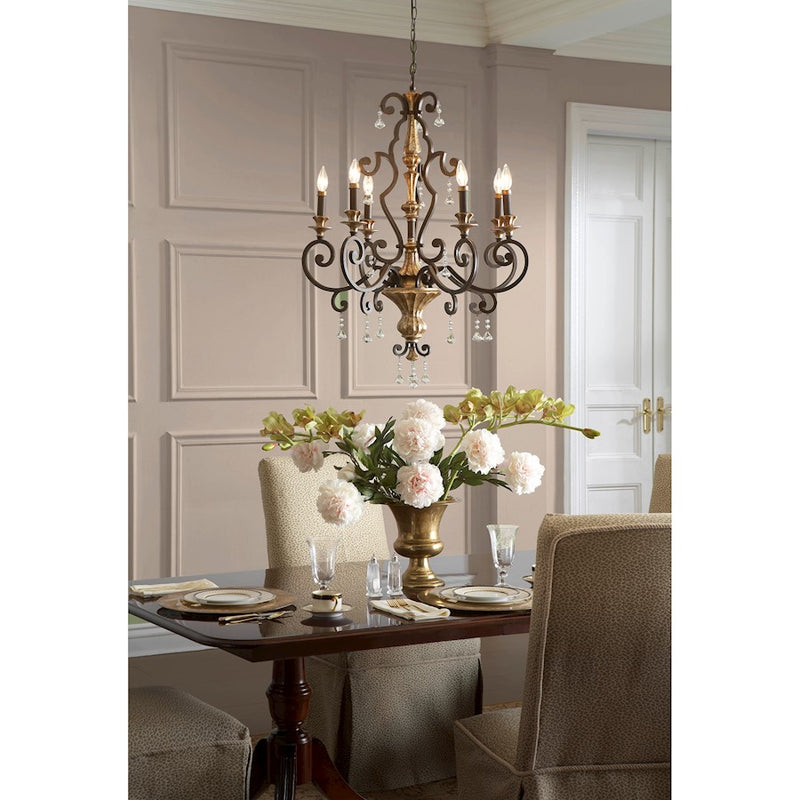 Quoizel Marquette 28in 6-Light Chandelier | Heirloom Bronze and Crystal Steel | Dining Room & Foyer | 28 x 28 x 38 in | Model MQ5006HL