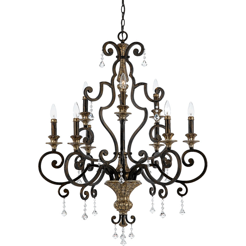 Quoizel Marquette 32in 9-Light Chandelier | Heirloom Bronze and Crystal Steel | Dining Room & Foyer | 32 x 32 x 41 in | Model MQ5009HL