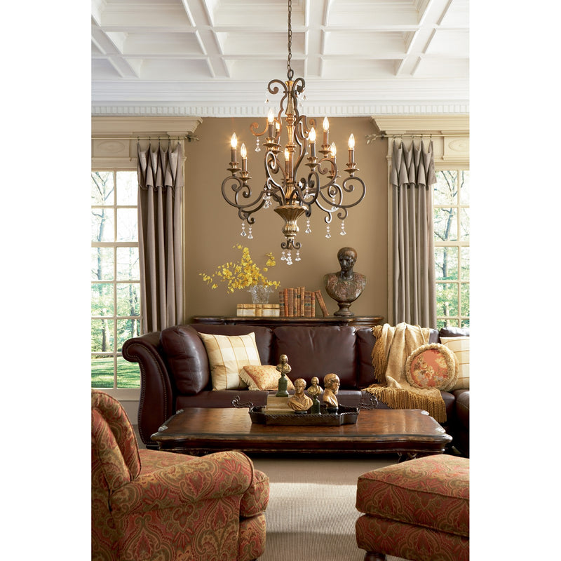 Quoizel Marquette 32in 9-Light Chandelier | Heirloom Bronze and Crystal Steel | Dining Room & Foyer | 32 x 32 x 41 in | Model MQ5009HL