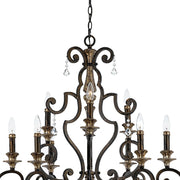 Quoizel Marquette 32in 9-Light Chandelier | Heirloom Bronze and Crystal Steel | Dining Room & Foyer | 32 x 32 x 41 in | Model MQ5009HL