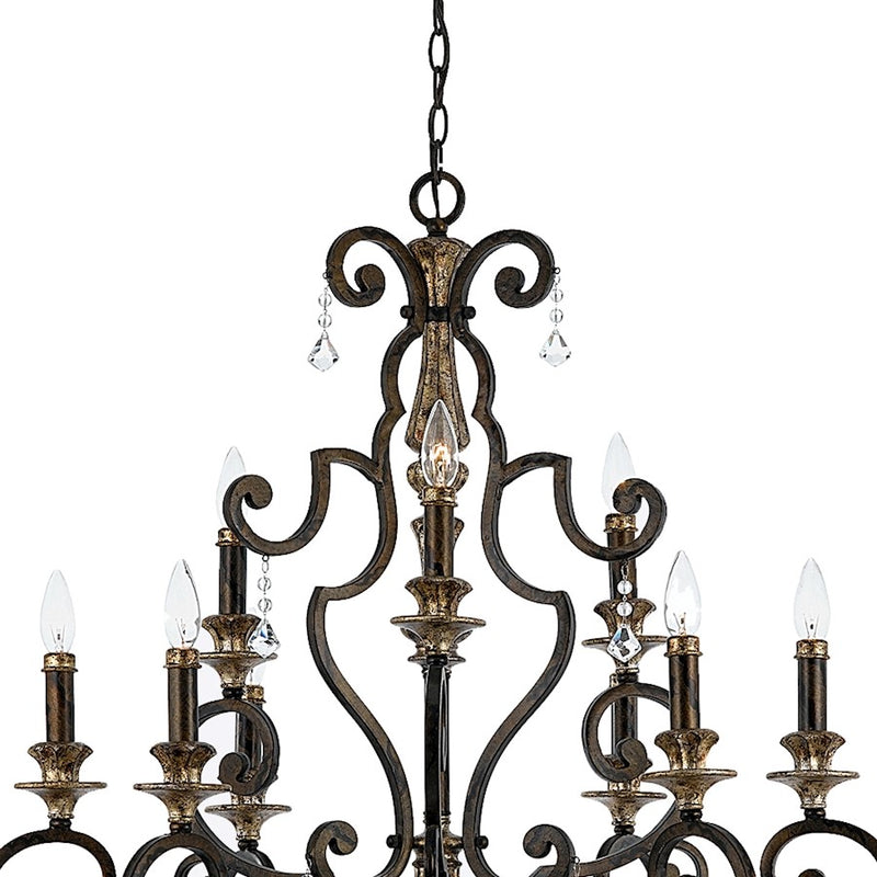Quoizel Marquette 32in 9-Light Chandelier | Heirloom Bronze and Crystal Steel | Dining Room & Foyer | 32 x 32 x 41 in | Model MQ5009HL