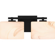 Quoizel Mather 15in 2-Light Vanity Light | Modern Matte Black and Marble Glass | Bathroom Vanity | 15 x 5.25 x 6.25 in | Model MTH8615MBK
