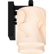 Quoizel Mather 15in 2-Light Vanity Light | Modern Matte Black and Marble Glass | Bathroom Vanity | 15 x 5.25 x 6.25 in | Model MTH8615MBK