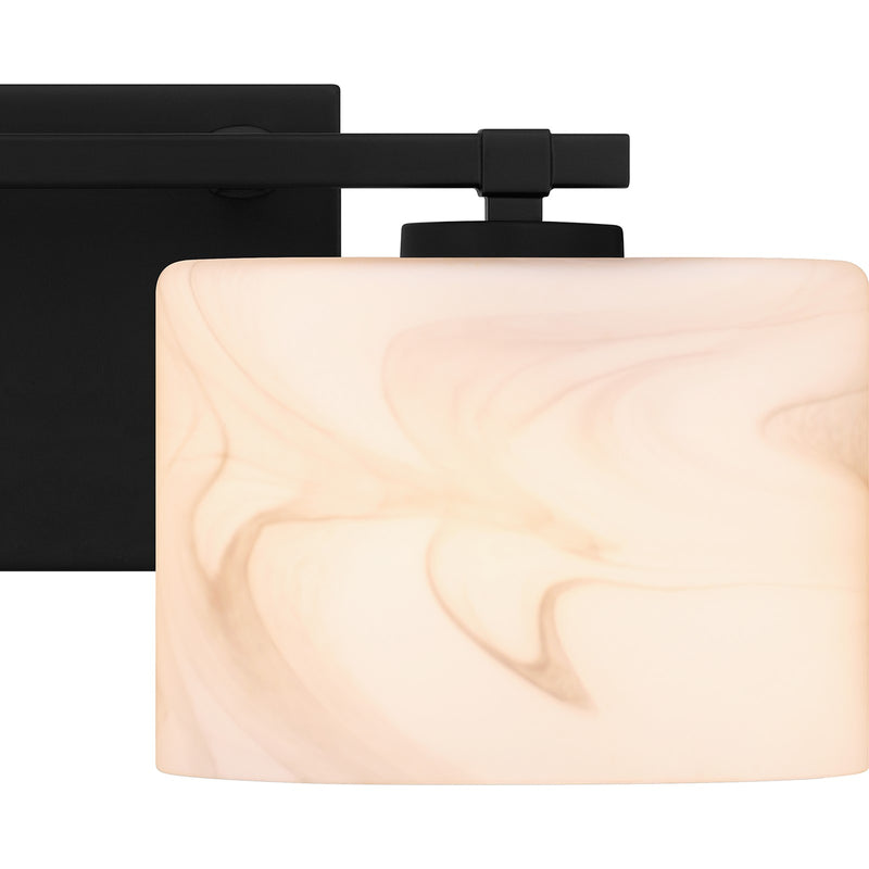 Quoizel Mather 15in 2-Light Vanity Light | Modern Matte Black and Marble Glass | Bathroom Vanity | 15 x 5.25 x 6.25 in | Model MTH8615MBK