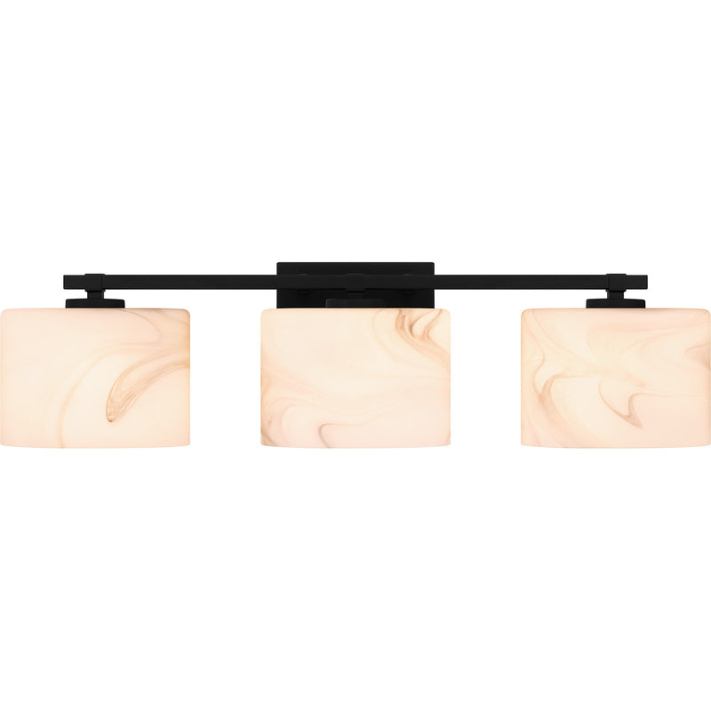 Quoizel Mather 24in 3-Light Vanity Light | Modern Matte Black and White Marble Glass | Bathroom Vanity & Powder Room | Model MTH8624MBK