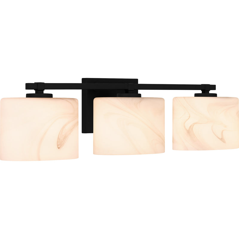 Quoizel Mather 24in 3-Light Vanity Light | Modern Matte Black and White Marble Glass | Bathroom Vanity & Powder Room | Model MTH8624MBK
