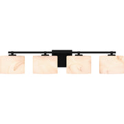 Quoizel Mather 32in 4-Light Vanity Light | Modern Matte Black and White Marble Glass | Bathroom Vanity & Powder Room | Model MTH8632MBK