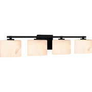 Quoizel Mather 32in 4-Light Vanity Light | Modern Matte Black and White Marble Glass | Bathroom Vanity & Powder Room | Model MTH8632MBK
